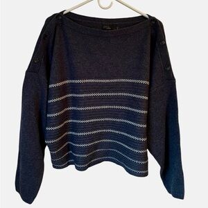 PrAna, sizeXL boatneck, gray and white striped, wool blend sweater